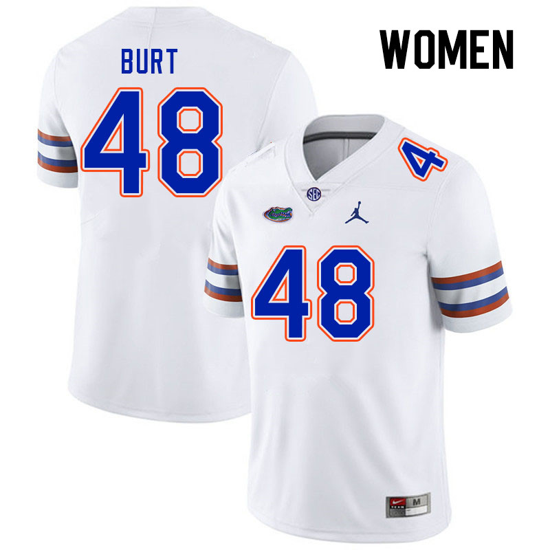 Women #48 Gannon Burt Florida Gators College Football Jerseys Stitched Sale-White - Click Image to Close